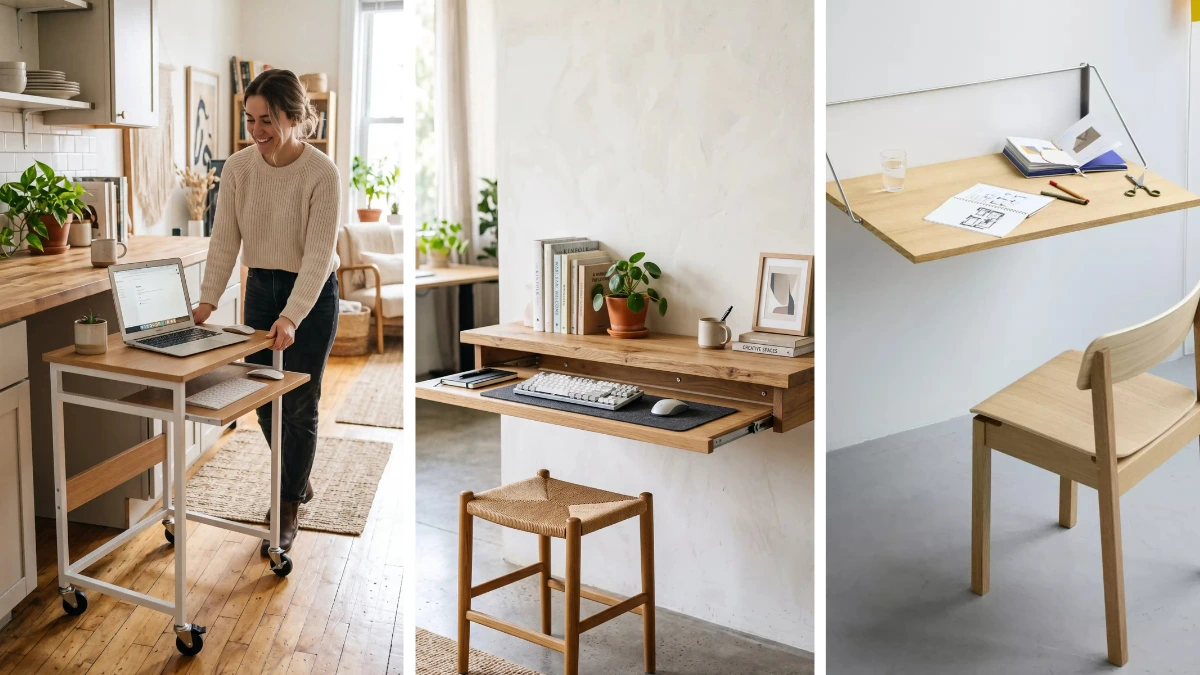15 Pull Out Desk Ideas For Small Spaces That Disappear When Work Is Done